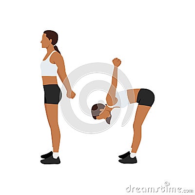 Woman doing Chest opener with forward bend stretch Vector Illustration