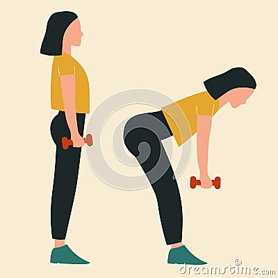 Woman doing deadlifts. Illustrations of glute exercises and workouts. Flat vector illustration Vector Illustration