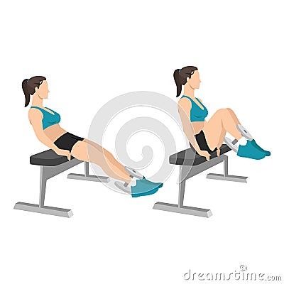 Woman doing dumbbell weighted leg pull-ins Cartoon Illustration