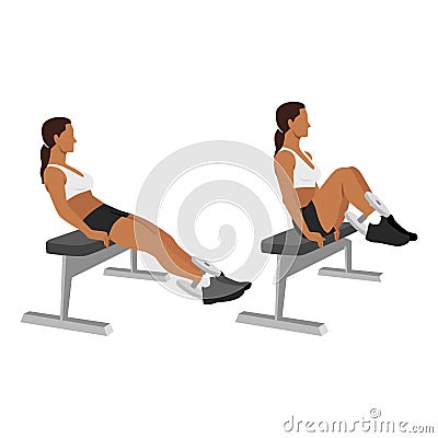 Woman doing dumbbell weighted leg pull-ins Vector Illustration