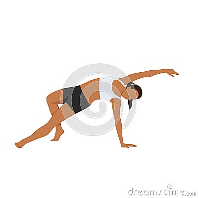 Woman doing Eagle leg side plank exercise. Flat vector Cartoon Illustration