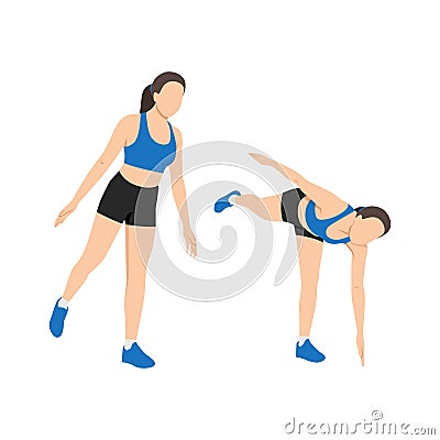 Woman doing exercise with body toe touches. Pivoting , hamstrings and erector spinae Vector Illustration