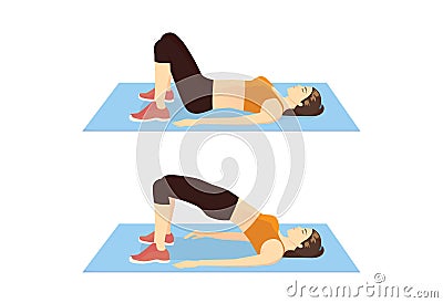 Woman doing exercise with Hip lift. Vector Illustration