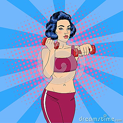 Woman Doing Exercises with Dumbbells. Fitness Workout Vector Illustration