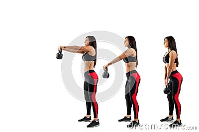 Woman doing exhalation with weight on biceps Stock Photo