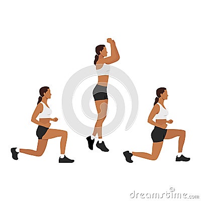 Woman doing explosive jumping alternating lunges Vector Illustration