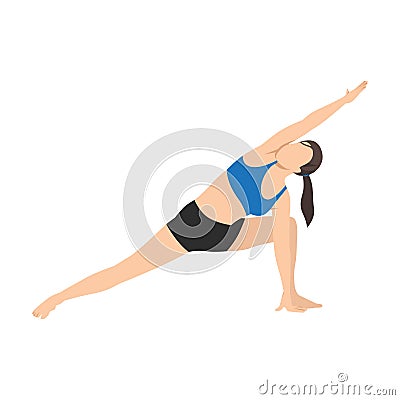 Woman doing extended side angle pose Utthita Parsvakonasana exercise Vector Illustration