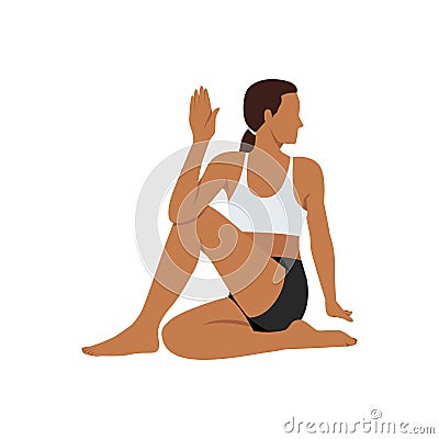 Woman doing half lord of the fishes ardha matsyendrasana exercise Cartoon Illustration