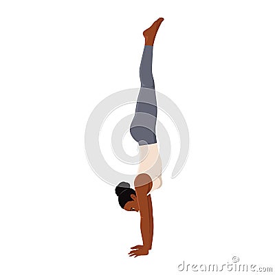 Woman doing Handstand yoga pose. Adho Mukha vrksasana Cartoon Illustration
