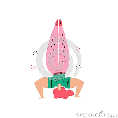 Woman doing headstand flat hand drawn illustration Vector Illustration