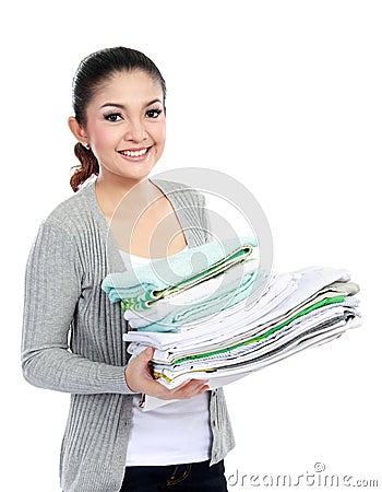 Woman with laundry Stock Photo