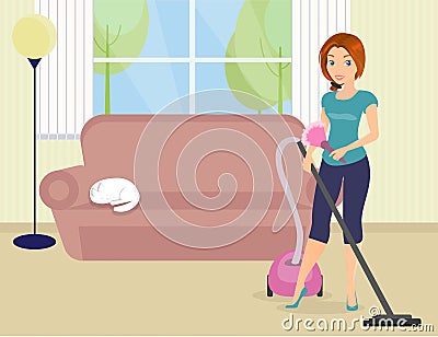 Woman doing housework Vector Illustration