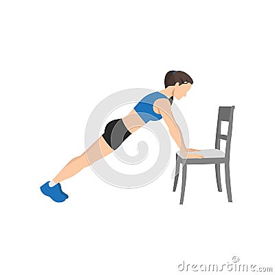 Woman doing Incline plank on chair exercise. Flat vector Vector Illustration