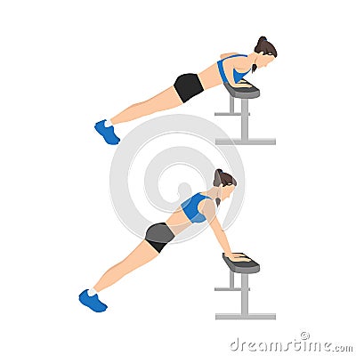 Woman doing Incline push ups exercise. Vector Illustration