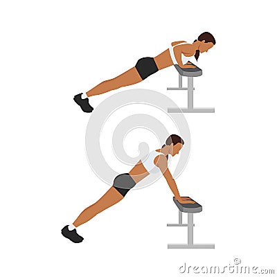 Woman doing Incline push ups exercise. Vector Illustration