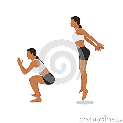 Woman doing jump squat exercise. Flat vector illustration Cartoon Illustration