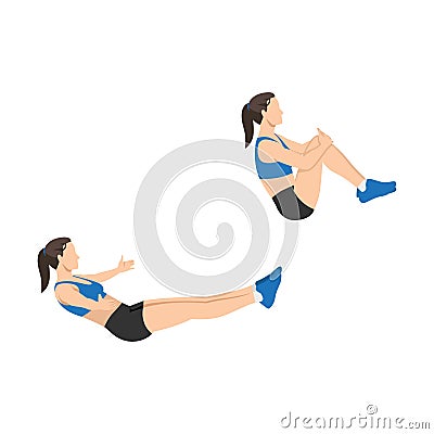 Woman doing Knee hugs exercise. Flat vector Vector Illustration