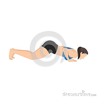 Woman doing knees chest chin pose ashtanga namaskars exercise Vector Illustration