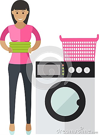 Woman doing laundry vector icon isolated on white Vector Illustration