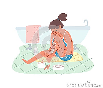 Woman doing leg waxing at bathroom Vector Illustration