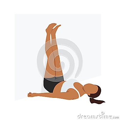 Woman doing Legs up the Wall pose Viparita karani stretch exercise Cartoon Illustration