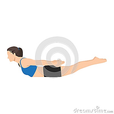 Woman doing Locust yoga pose. Salabhasana. Flat vector Vector Illustration