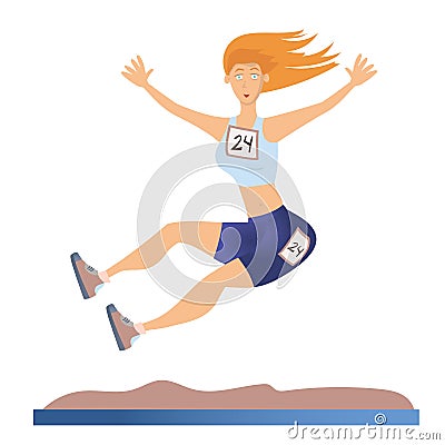 Woman doing long jump. Light athletics. Vector illustration, isolated on white background. Vector Illustration