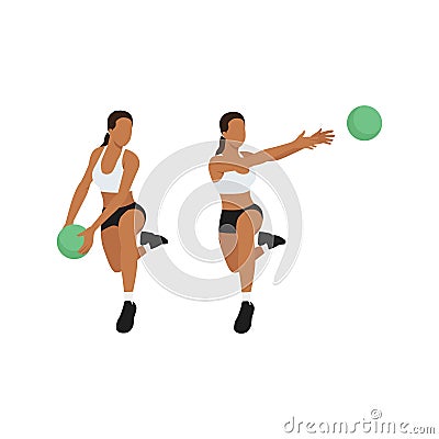 Woman doing Medicine ball rotational passes exercise. Cartoon Illustration