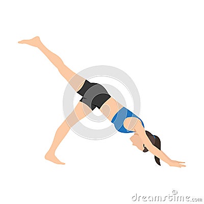 Woman doing One legged downward dog aka Pada ado mukha svanasana exercise Vector Illustration