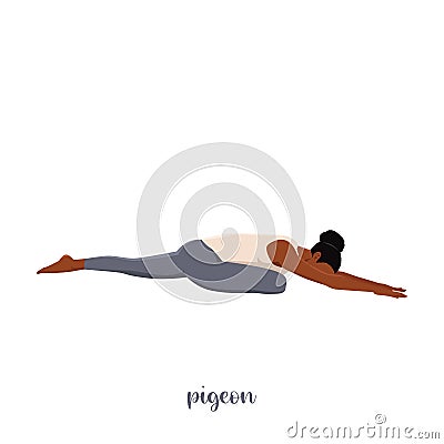 Woman doing Pigeon Pose or Eka Pada Rajakapotasana Yoga pose Cartoon Illustration