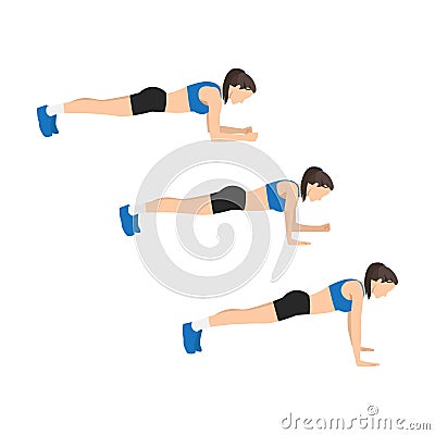 Woman doing Plank walk up exercise. Vector Illustration