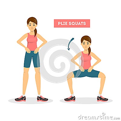 Woman doing plie squats exercise. Workout for the butt Vector Illustration