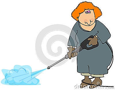 Woman Doing A Pressure Wash Cartoon Illustration