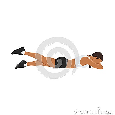 Woman doing Prone or lying leg lifts exercise. Flat vector Cartoon Illustration