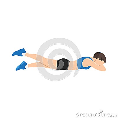 Woman doing Prone or lying leg lifts exercise. Vector Illustration