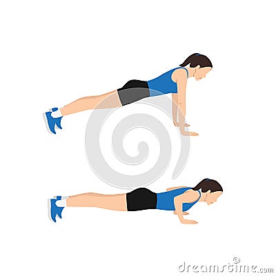 Woman doing push ups exercise. Flat vector Vector Illustration