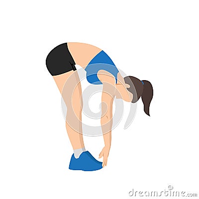 Woman doing Ragdoll. Forward bend. Fold stretch exercise Vector Illustration