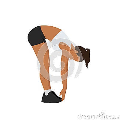 Woman doing Ragdoll. Forward bend. Fold stretch exercise Cartoon Illustration
