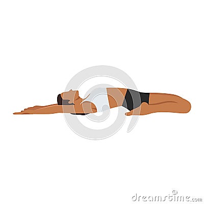 Woman doing Reclining Hero Pose Variation Hands On Thights Cartoon Illustration