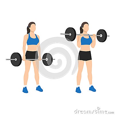 Woman doing Reverse barbell curl exercise Vector Illustration