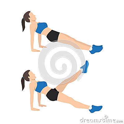 Woman doing Reverse Plank With Leg Raise Form in 2 steps for exercise guide. Illustration about workout to target at shoulders, Vector Illustration