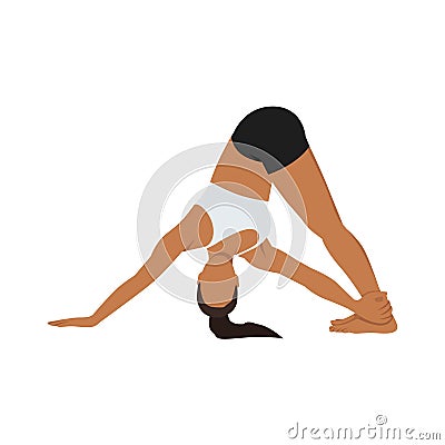 Woman doing revolved downward facing dog pose parivrtta ado mukha svanasana Cartoon Illustration