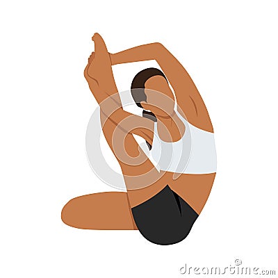 Woman doing revolved heron pose exercise Cartoon Illustration