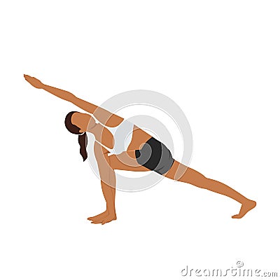 Woman doing Revolved side angle pose parivrtta parsvakonasana Cartoon Illustration