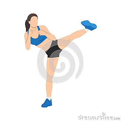 Woman doing Roundhouse side kicks. Side kick. Sport exersice. Woman doing exercise Vector Illustration