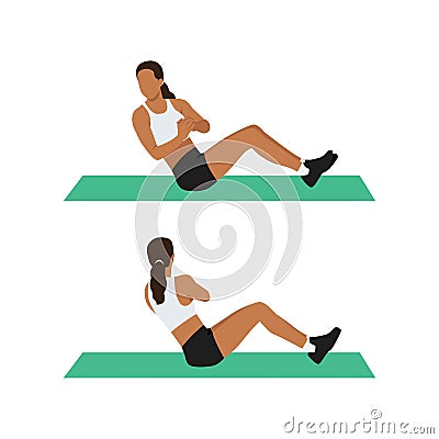 Woman doing Russian twists exercise. Flat vector Cartoon Illustration