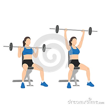 Woman doing seated barbell military press exercise. Shoulder overhead press Vector Illustration