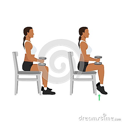 Woman doing seated dumbbell or chair calf raises. Keep both legs at a 90-degree angle Cartoon Illustration