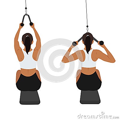 Woman Doing Seated Face Pull. Rear Delt Pull Exercise Cartoon Vector