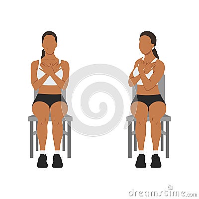 Woman doing seated gluteal and lumbar rotation or chair twist exercise Cartoon Illustration